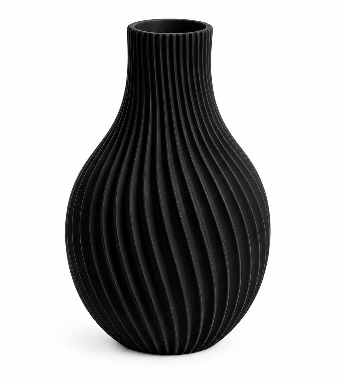 Black ribbed 3D printed statement vase